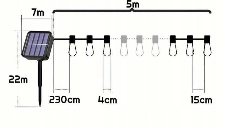Girlanda Solarna Ogrodowa Lampki Solarne 20x LED na Balkon Taras
