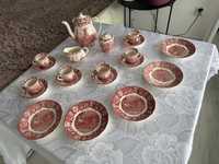 Herbaciany/kawowy zestaw angielskiej porcelany - różowy czerwony