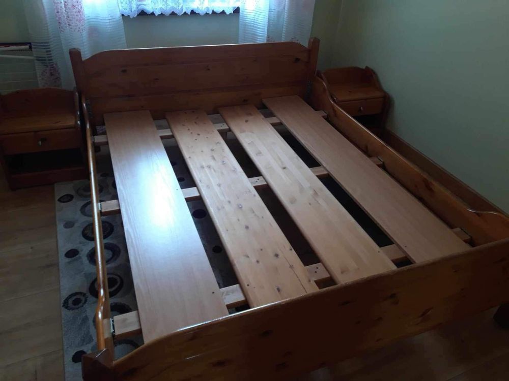 Łóżko 160x200 drewniane, sosna, szafka nocna, szafa, garderoba