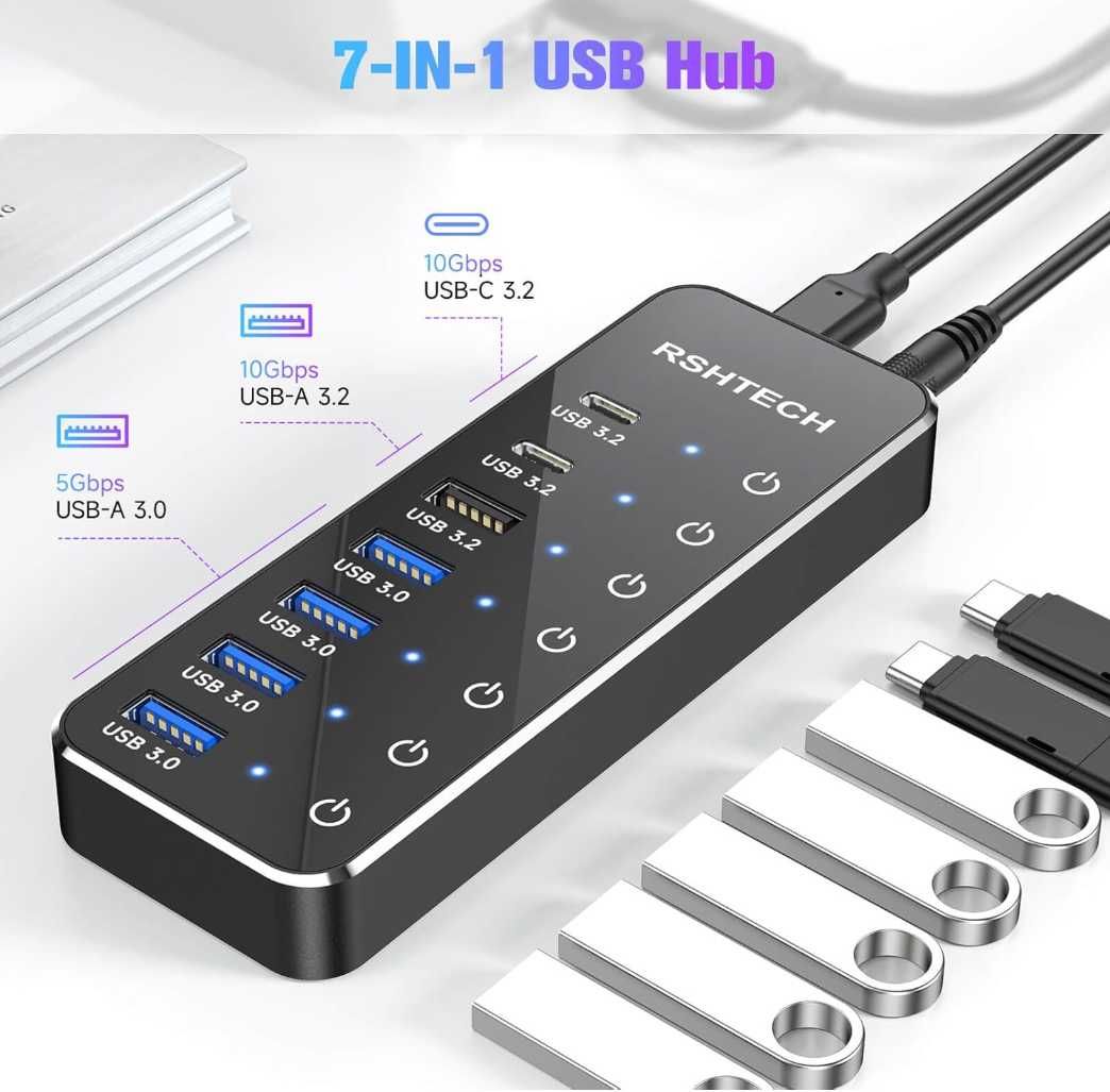 koncentrator USB C 3.2 z zasilaczem RSHTECH 7 portów POWYSTAWOWY
