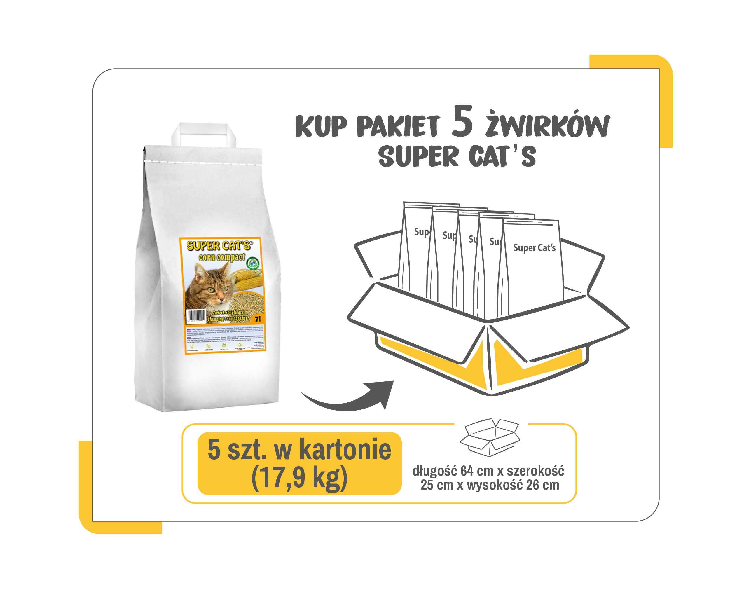 sprzedam zbrylający żwirek kukurydziany Super Cat's dla kotów 5x7l