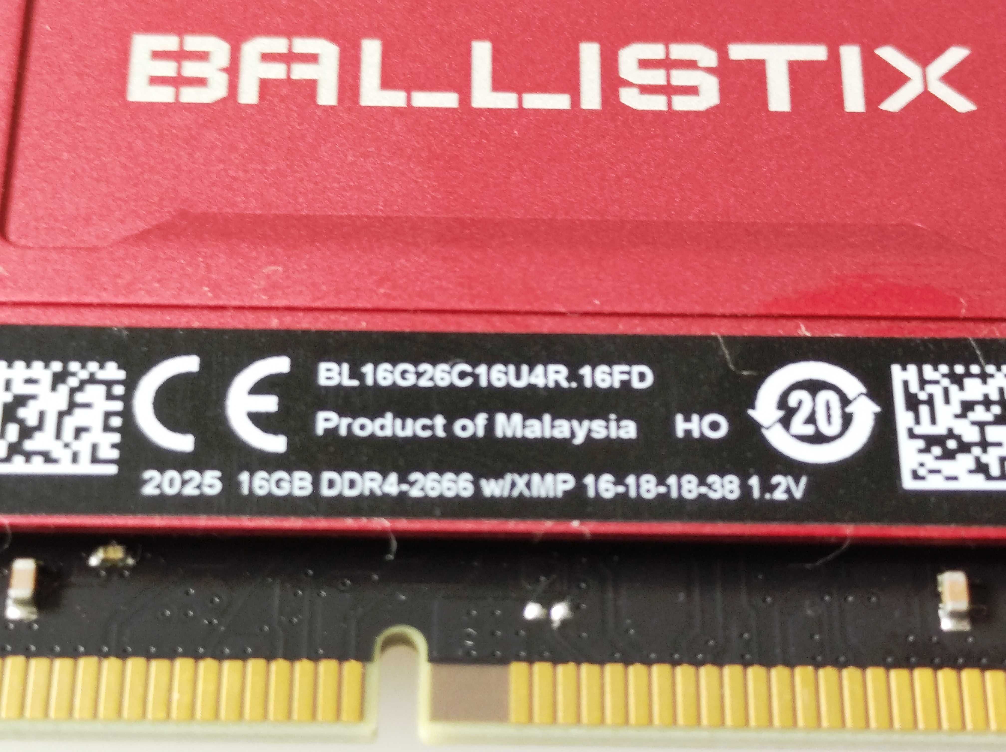 16Gb DDR4 Crucial Ballistix 2666Mhz Red