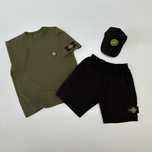 Хакі футболка + чорні шорти | Stone Island набір