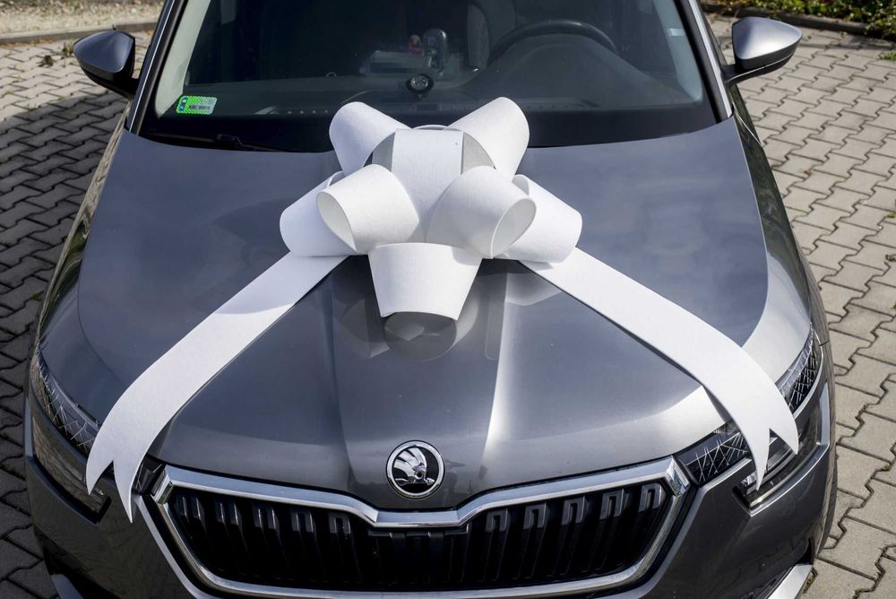 Duża BIAŁA Kokarda na Auto Samochód Prezent DARMOWA DOSTAWA