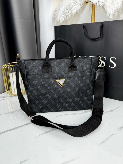 Сумка Guess Medium шоппер через плечо Гесс шопер черный, коричневый