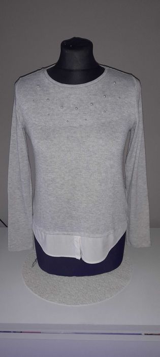 H&M bluzka sweterek dziewczęcy z koszula i perełkami r. 146/152