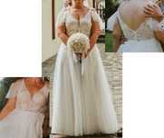 Suknia ślubna 2024 biała koronka doczepiane rękawy plus size 42/44