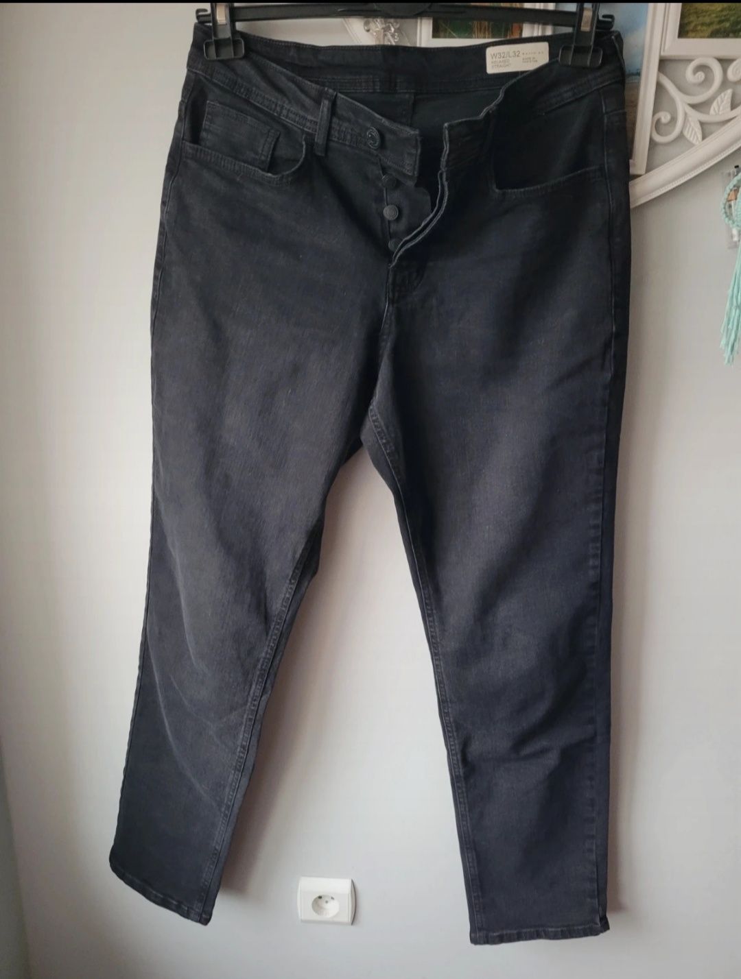 Męskie proste spodnie czarne jeansy Primark 32/32
