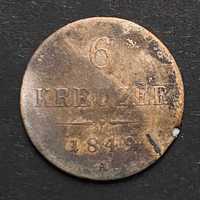 Austria, 6 Kreuzer, rok 1849, Ag 0,438