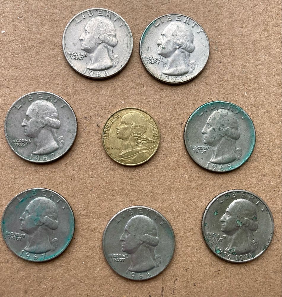 7 монет +1 США 25 центов (квотер) 1976 «200 лет независимости США»