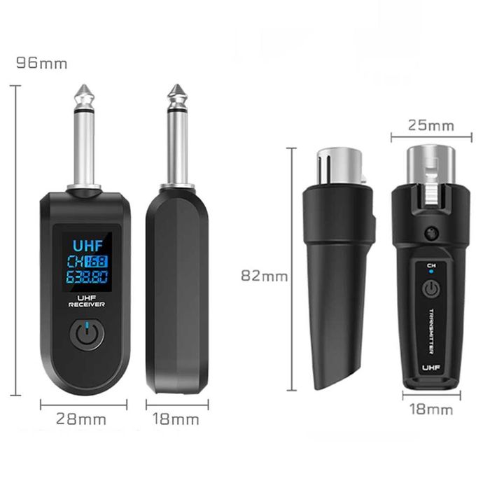 Nadajnik i Odbiornik x2 UHF do Mikrofonów i Instrumentów Zasięg do 50m