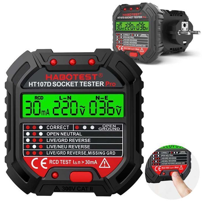 Tester Gniazd Elektrycznych Z Dużym Wyświetlaczem Lcd Test Rcd