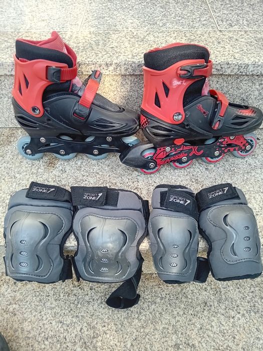 Vendo patins em linha, joelheiras e cotoveleiras.
