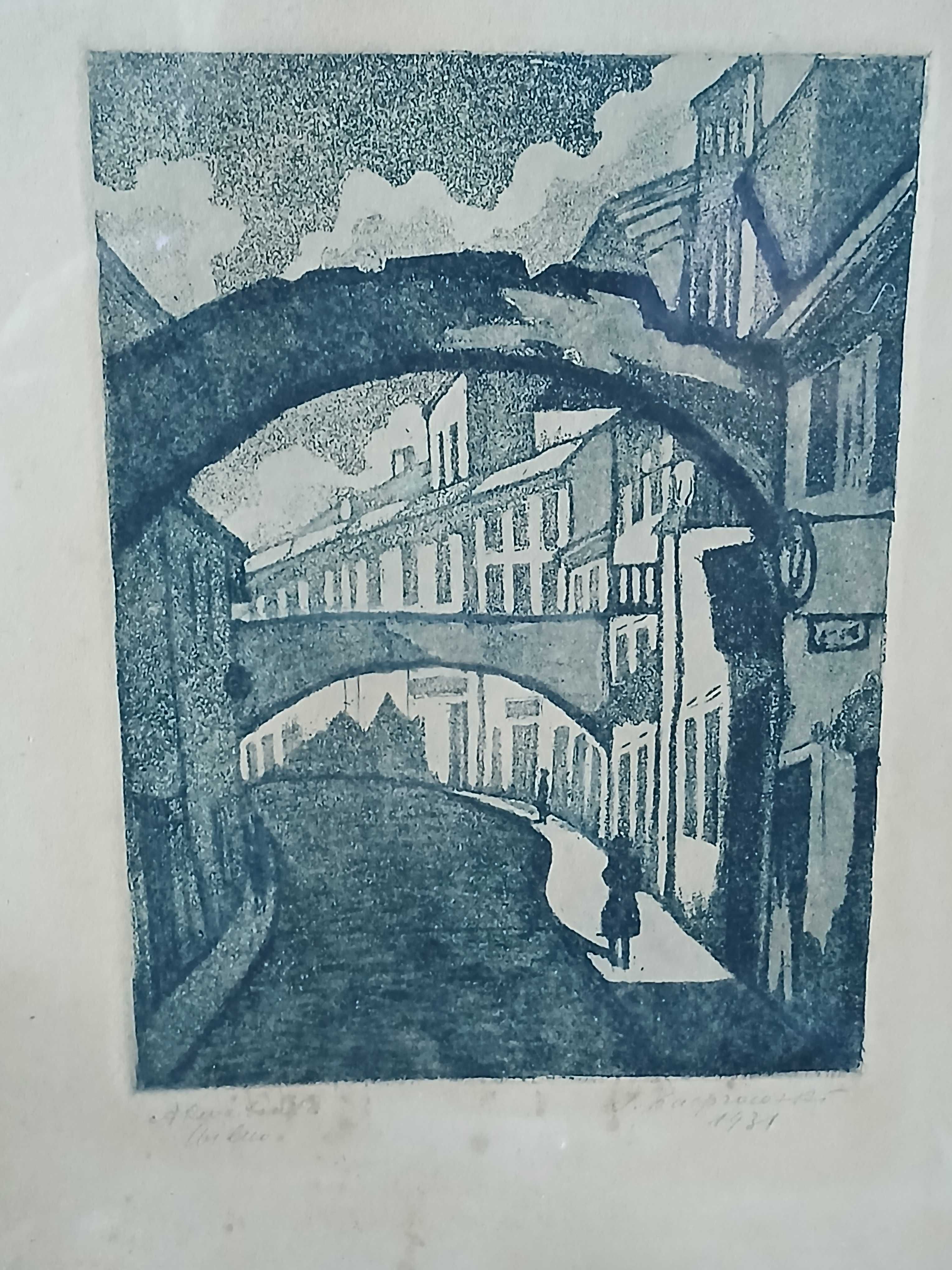 Stara grafika z 1931 roku podpisana uliczka Gdańska