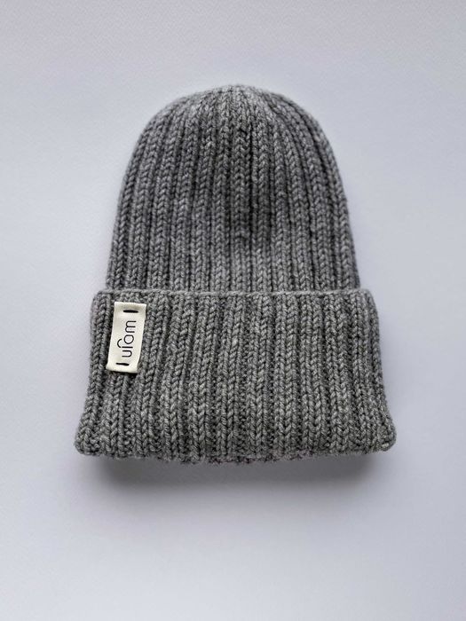 Wełniana czapka na drutach handmade by ufam rękodzieło szarość (nowa)