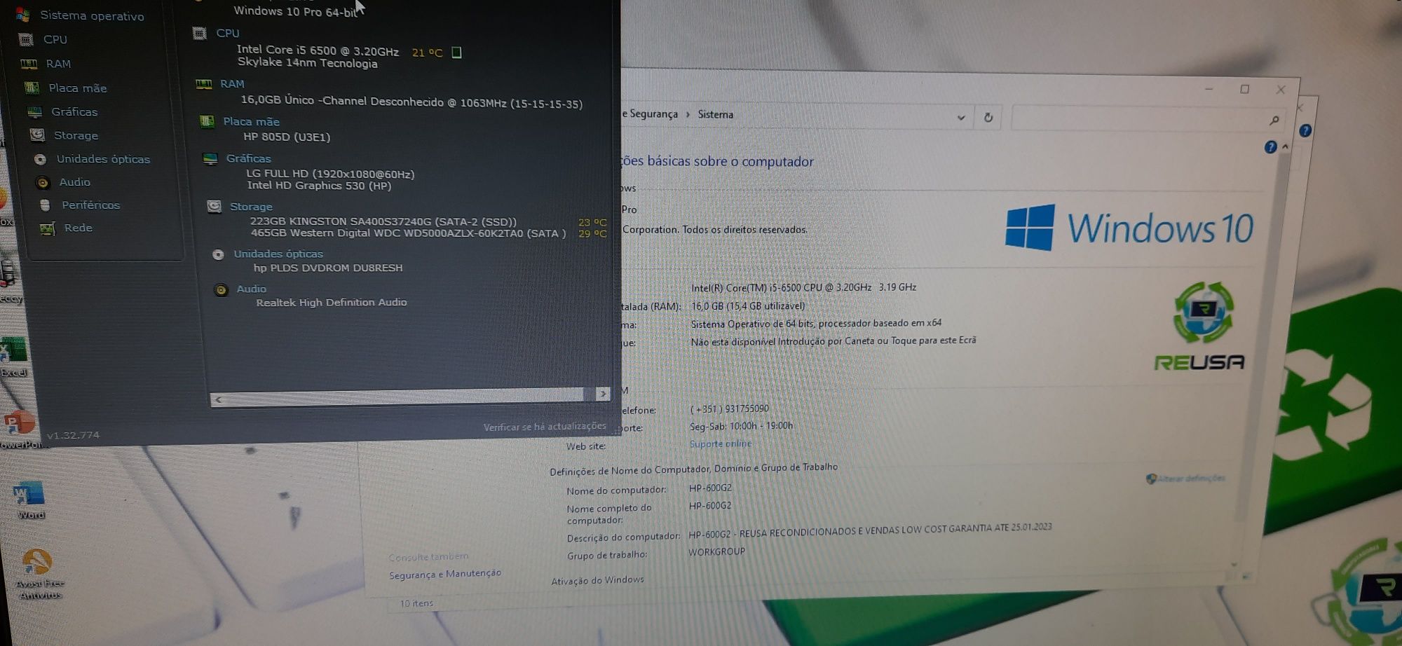 Pç HP 600G2-6ªG|i5.6500-3.2Ghz|16G-DDr4|SSD256G+HDD500G|W10|W11