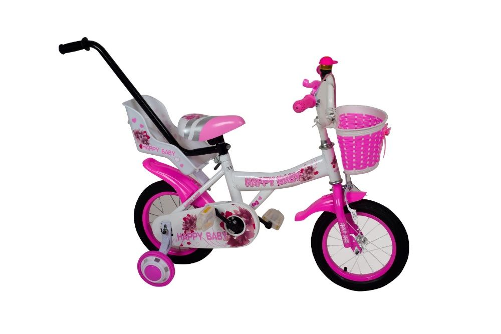 Rower 12 dla dziewczynki happy baby fotelik dla lal koszyk prowadnik