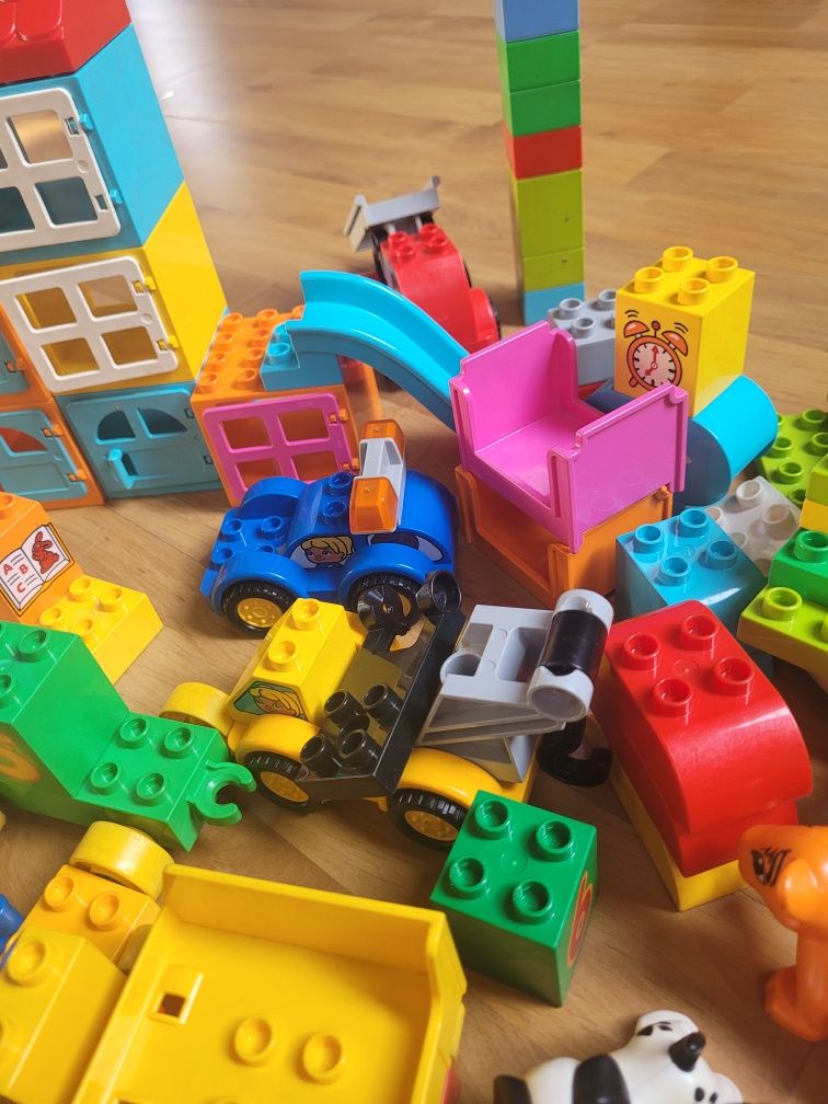 Duży zestaw klocków Lego duplo,pociąg,autka,zwierzęta