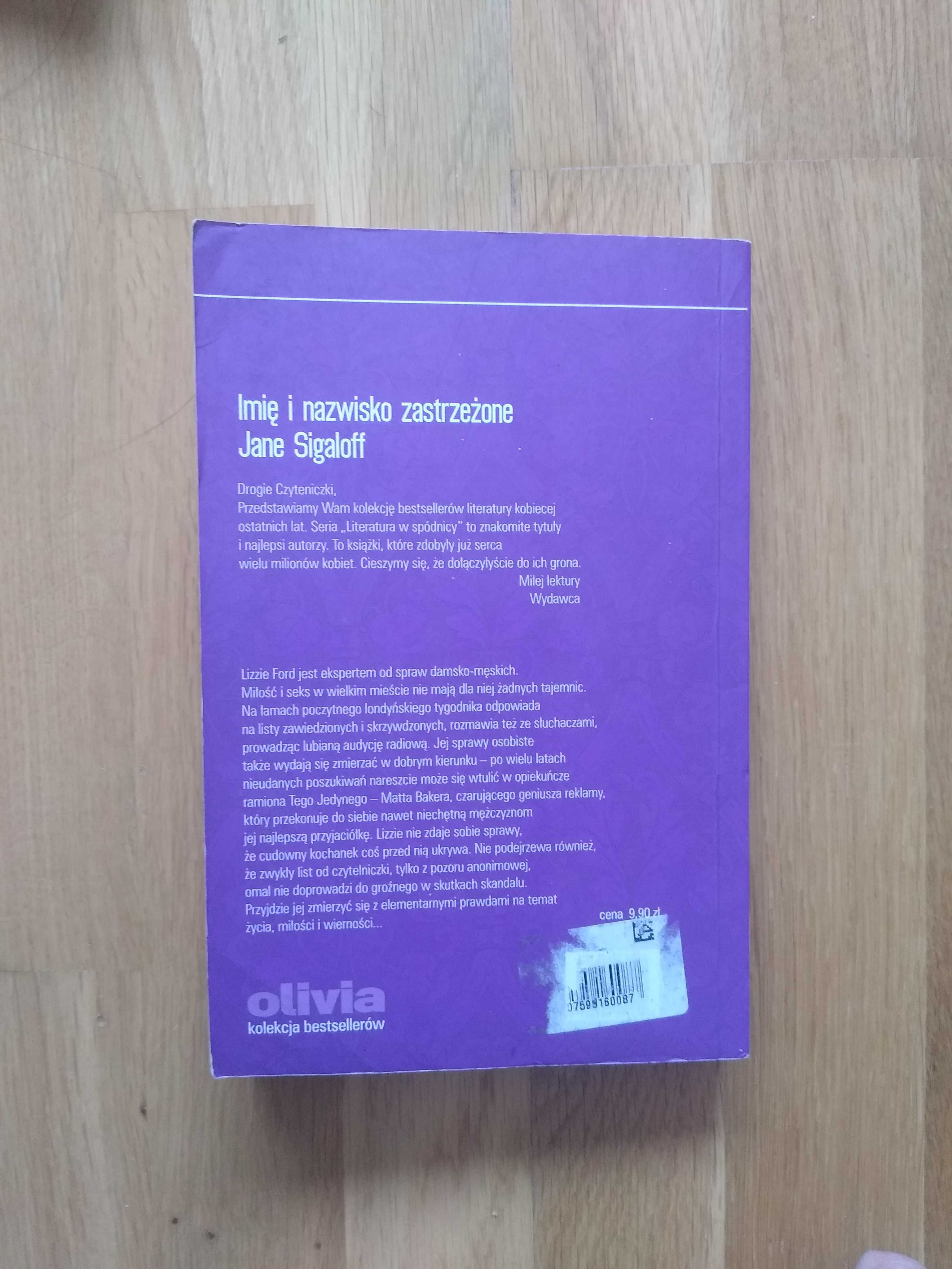Książka młodzieżowa "Imię i nazwisko zastrzeżone" Jane Sigaloff.