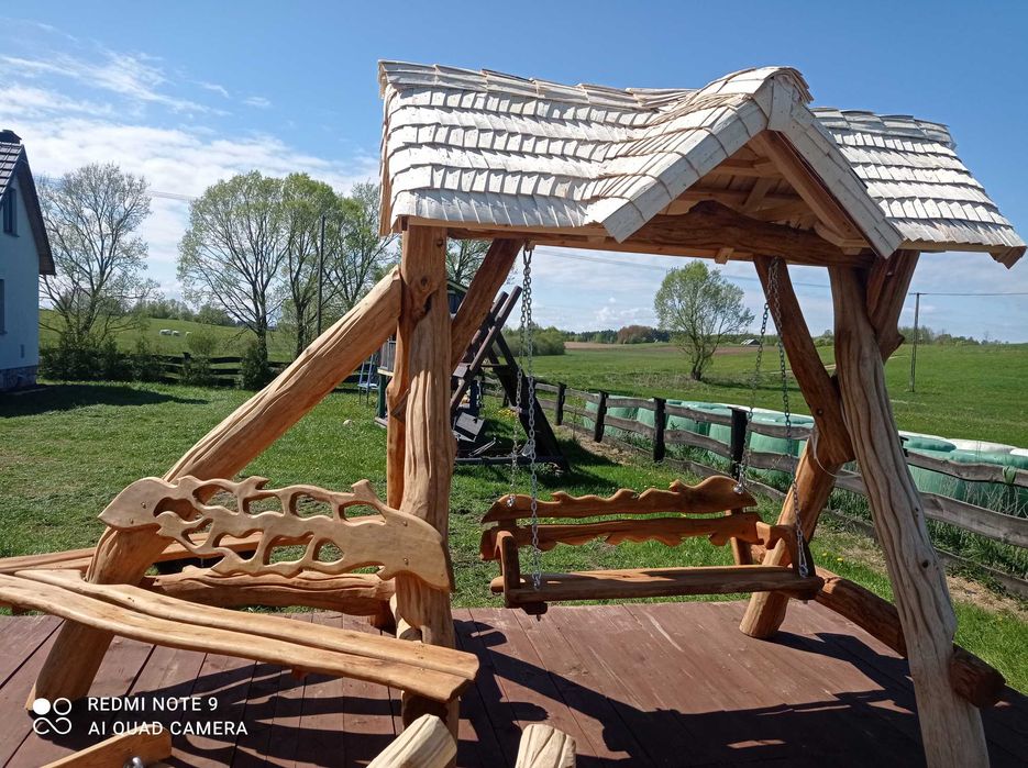 Huśtawka dębowa ręcznie rzeźbiona