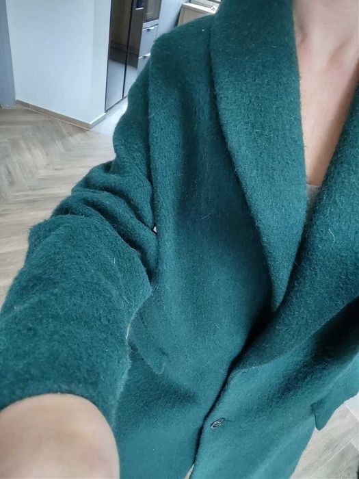 Zara płaszcz wełna alpaka owcza i moher szmaragd oversize
