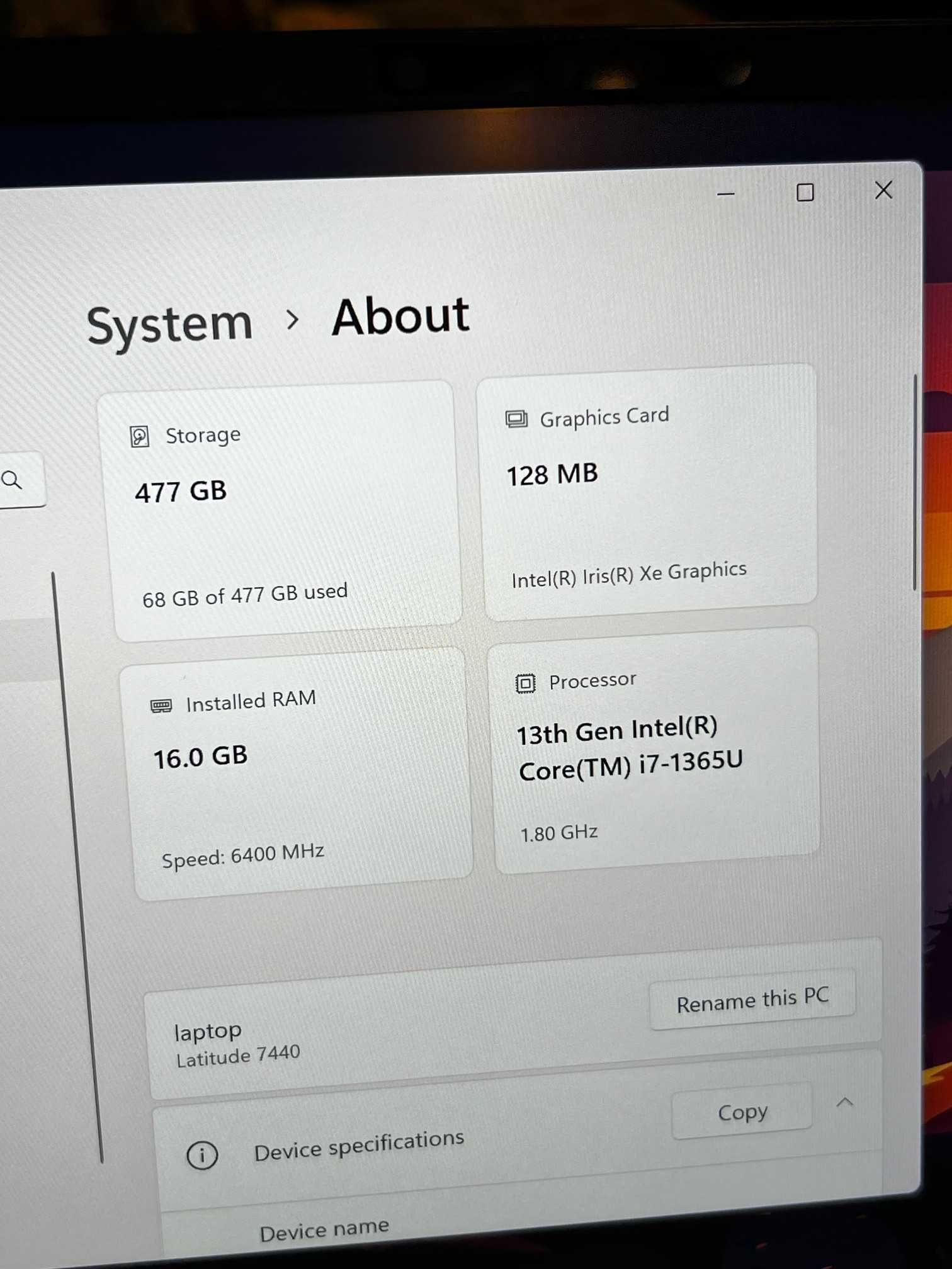 DELL Latitude 7440 i7-1365U 16GB 512 SSD Win11 Pro laptop (like new)