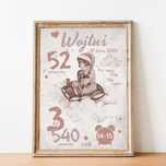 Metryczka Miś na Chmurce | Plakat A4 do pokoju dziecka
