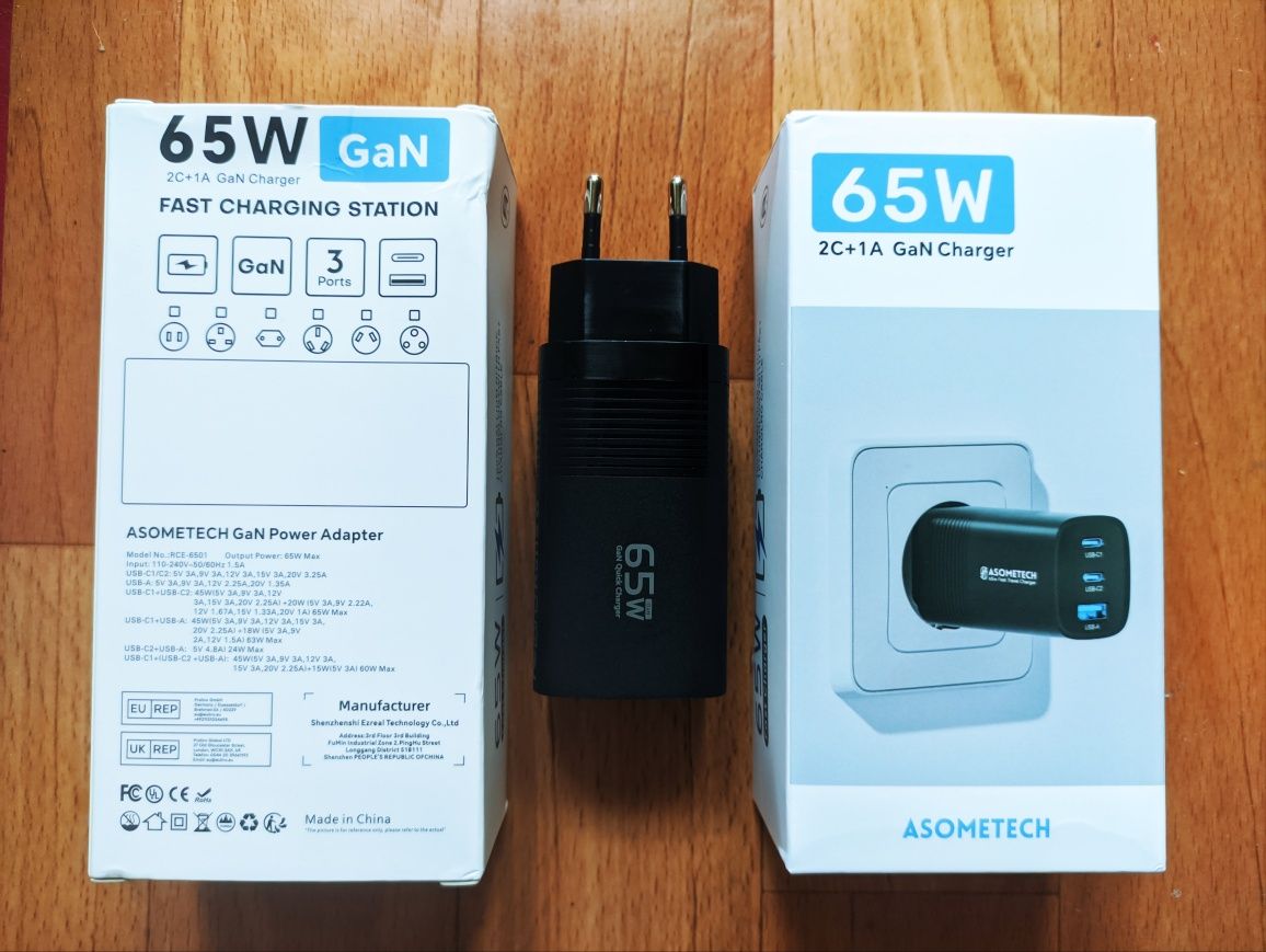 Зарядний мережевий пристрій Asometech GaN 65W (2 type C+1 USB A)