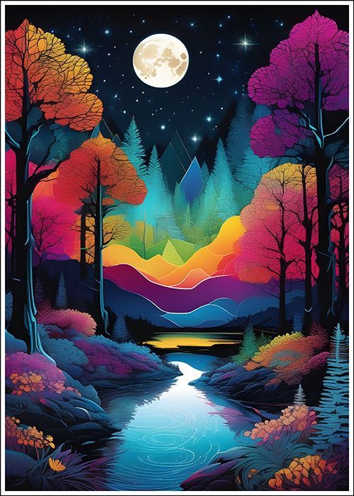 Plakat PREMIUM magiczny las w nocy do salony - 50 x70 cm