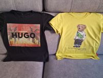 2x koszulka na krótki rękaw 128 z logo hugo oraz polo ralph miś