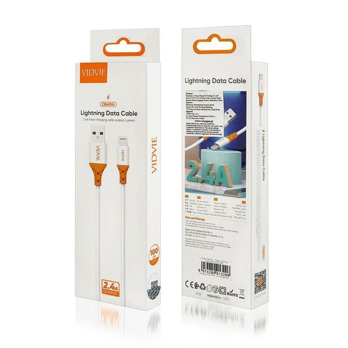 Kabel VIDVIE CB4014 USB/iPhone 2.4A, 1m biały, Vidvie
