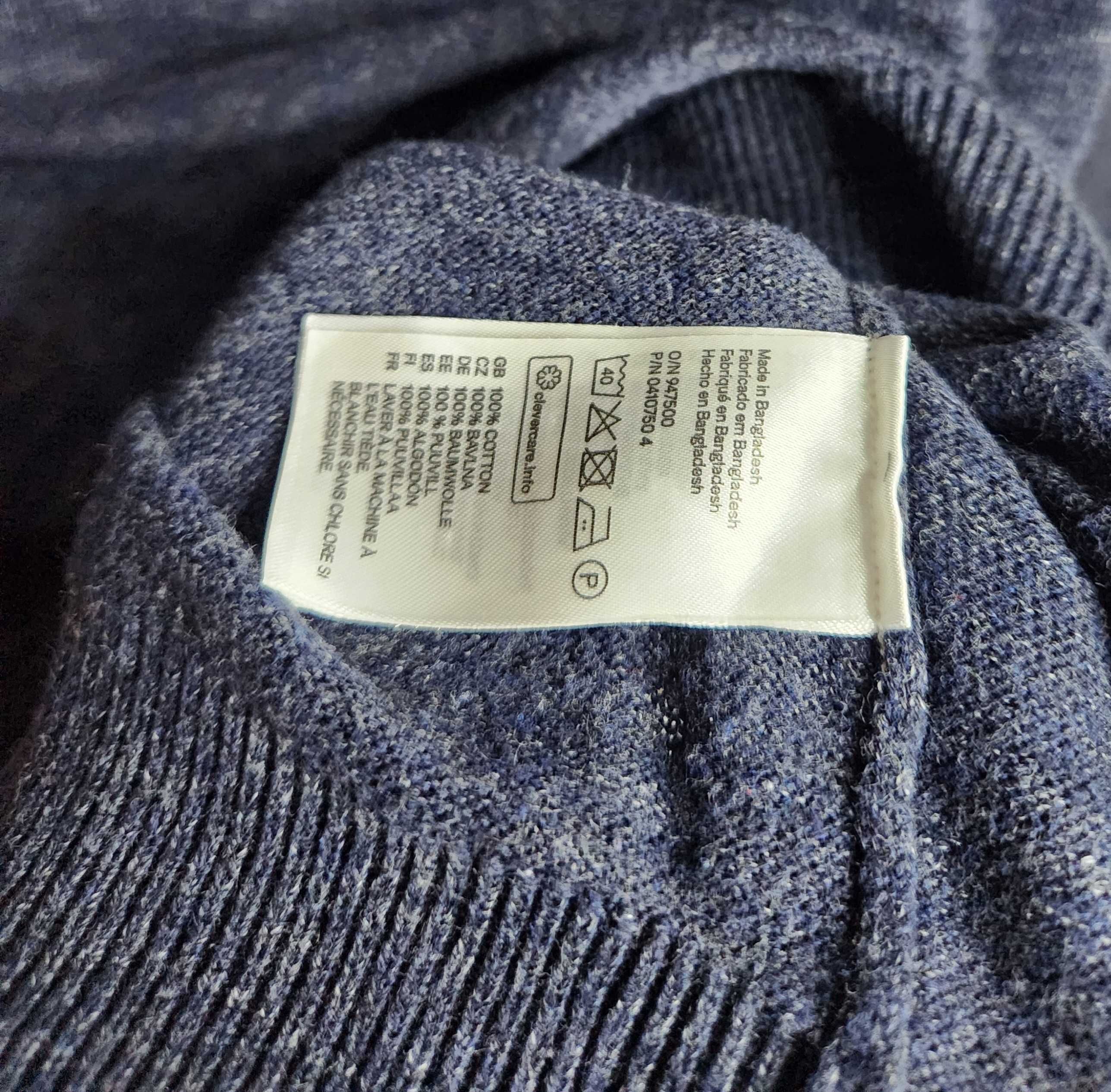 H&M Sweter Granatowy Longsleeve Bawełniany Męski M