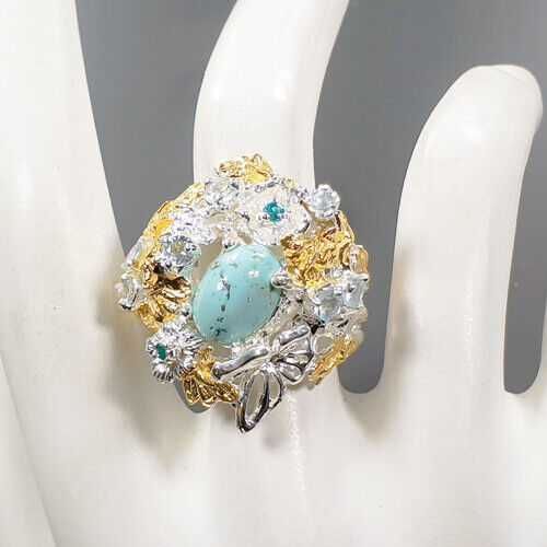 Кольцо из серебра 925 пробы с натуральной бирюзой, размер 18