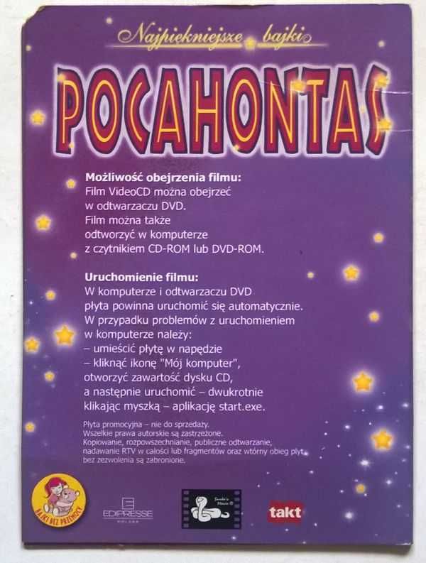 Pocahontas bajka dla dzieci Płyta VCD