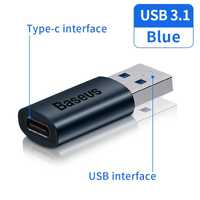 Baseus adapter przejściówka z USB USB-A (3.1) na USB-C typC Nowe BLUE
