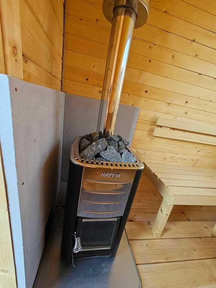 Sauna ogrodowa z piecem opalanym drewnem panorama ławeczka 1-8 osób