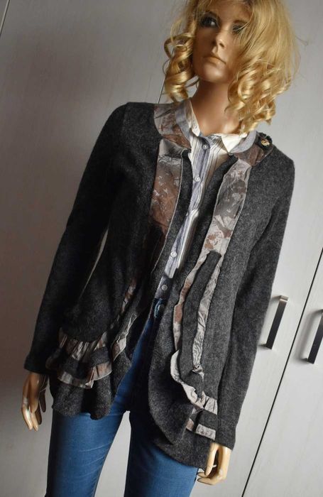 Sweter 36 S kardigan niezapinany narzutka falbany elegancki marynarka