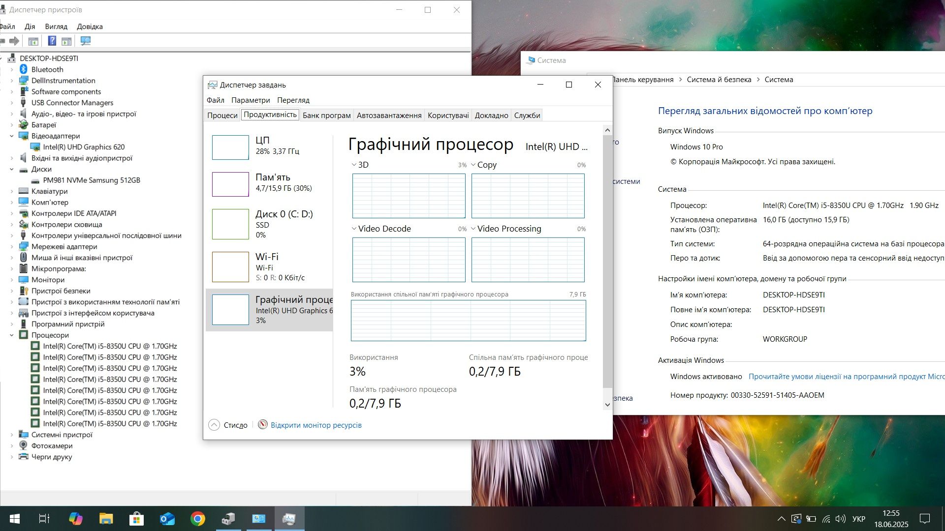 Мощний ноут 8ядер/512/16/DDR4/SSD/i5-8th/8ядер/ідеал/батарея тримає