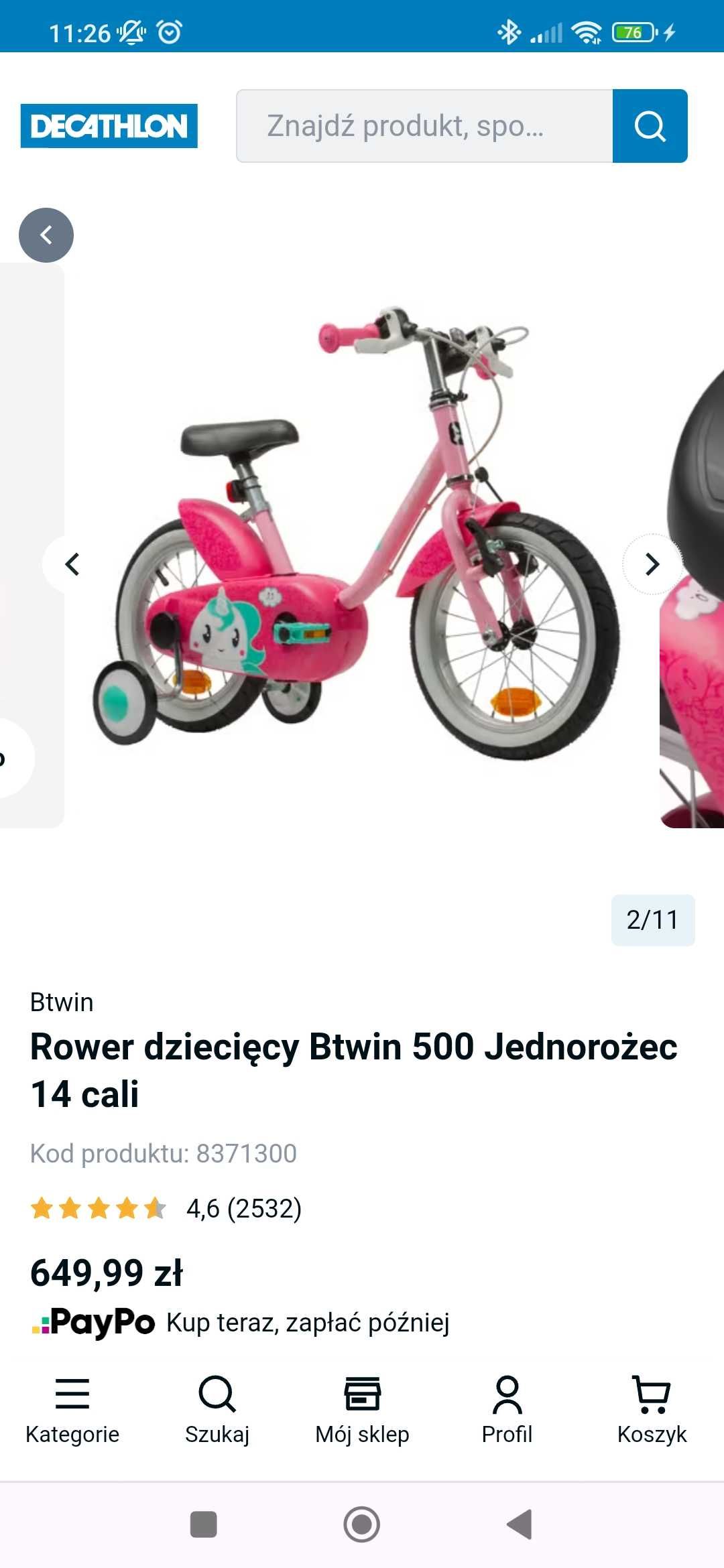 Rower rowerek dziecięcy Btwin jednorożec 14"