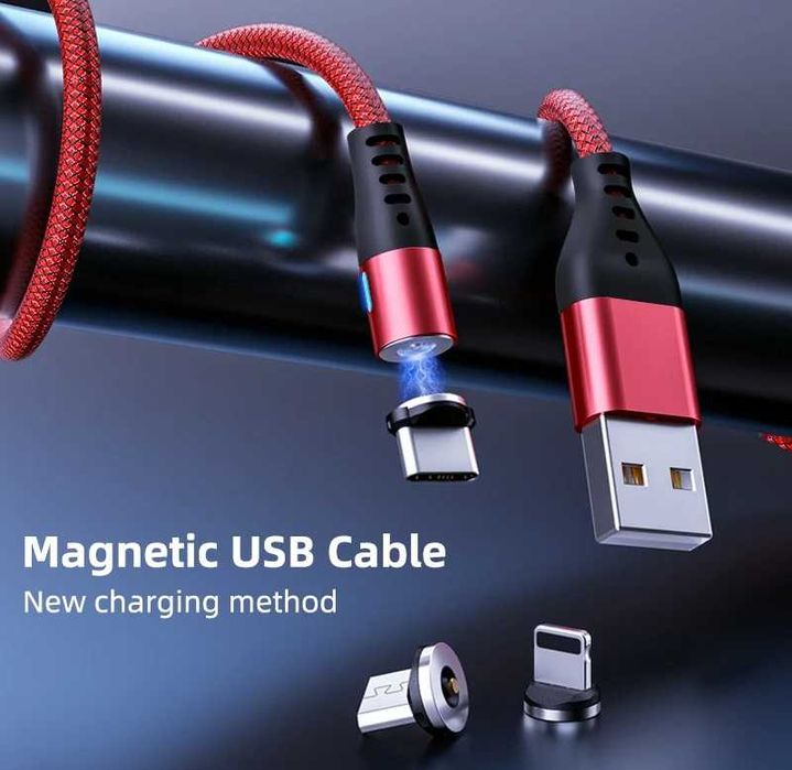 Kabel Przewód USB typ C Micro iPhone Magnetyczny 2mb