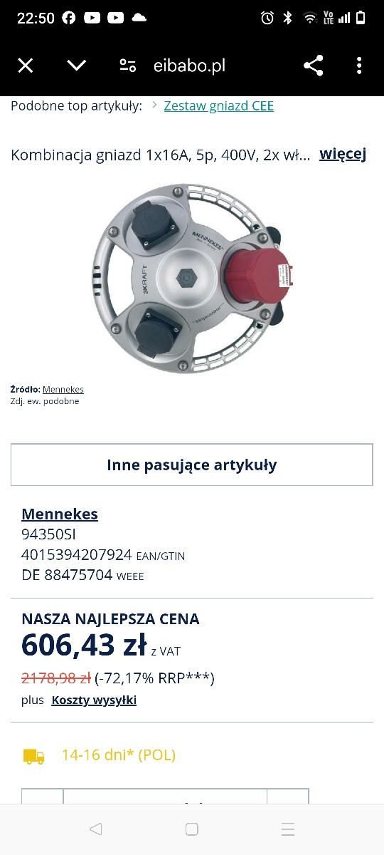 Rozdzielacz Mennekes.Kombinacja gniazd 1x16A, 5p, 400V, 2x włącznik. -