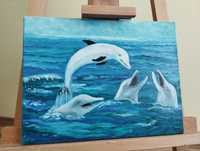 Sprzedam obraz pt;"Delfiny na szczęście"