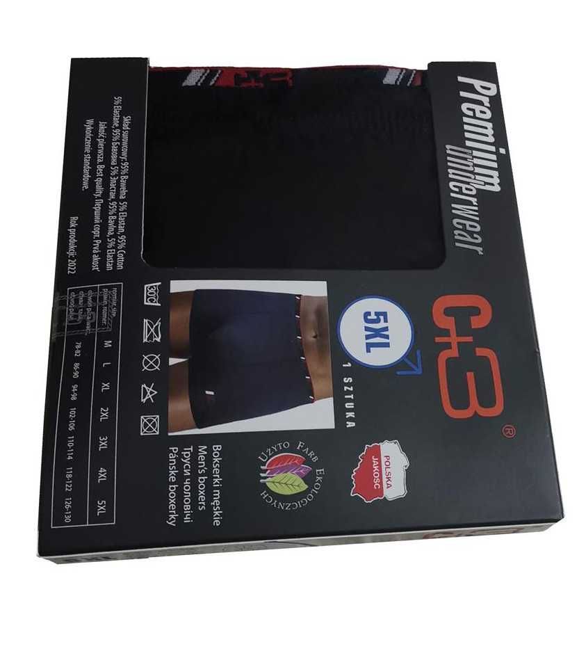 Bawełniane niebieskie bokserki męskie C+3 - 5XL Premium underwear