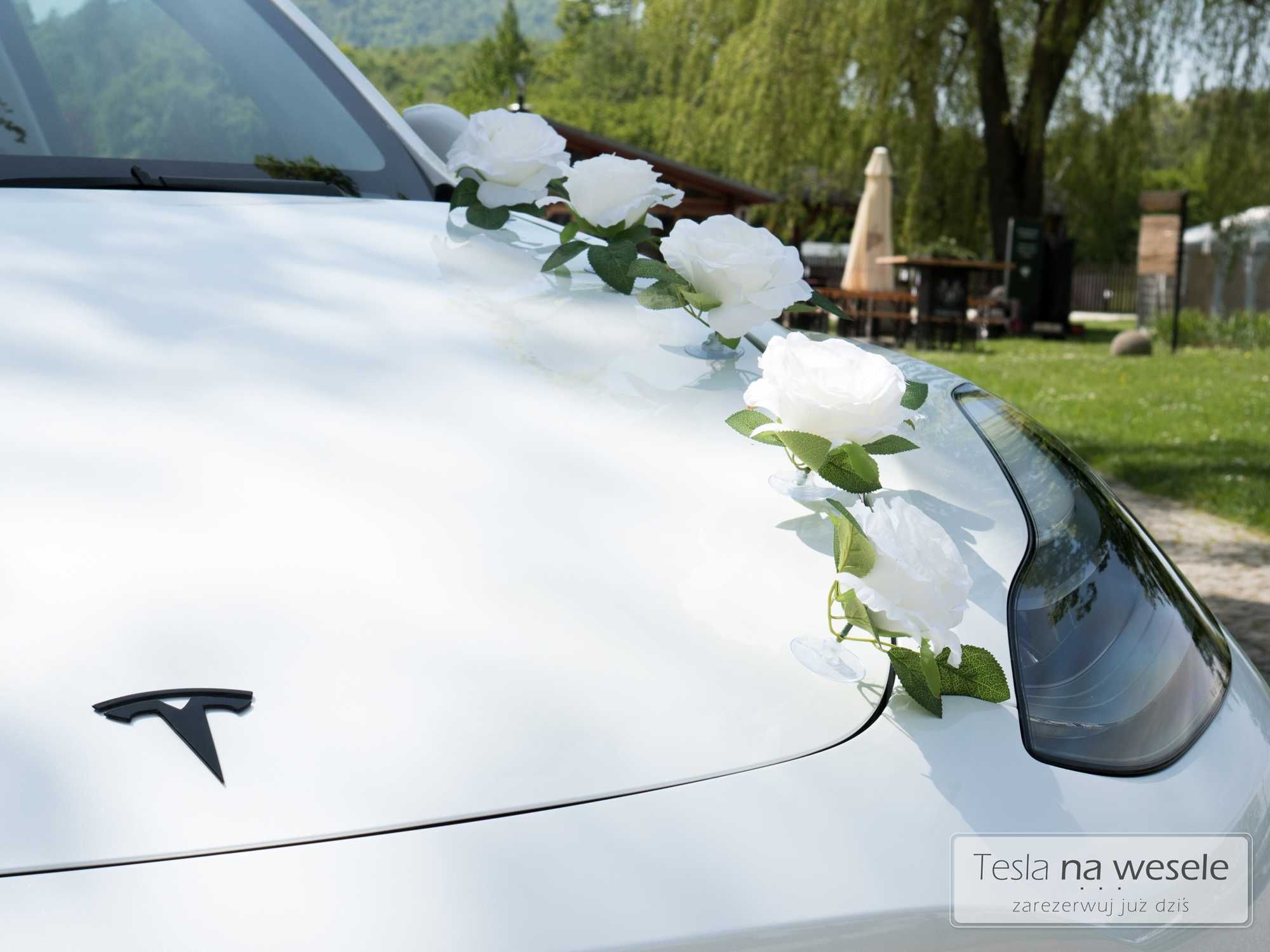 Ostatnie terminy auto na wesele samochód do ślubu biała Tesla Y 500km
