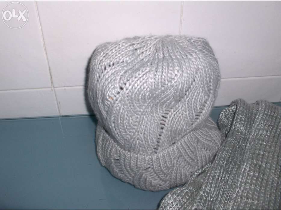 Conjunto Cachecol e gorro cinza