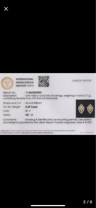 Brinco de ouro 14 k e diamante natural