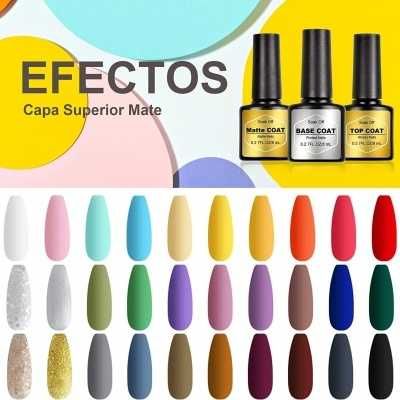 Kit Unhas de 33 Cores Vernizes + Top Coat, Top Coat Mate e Base