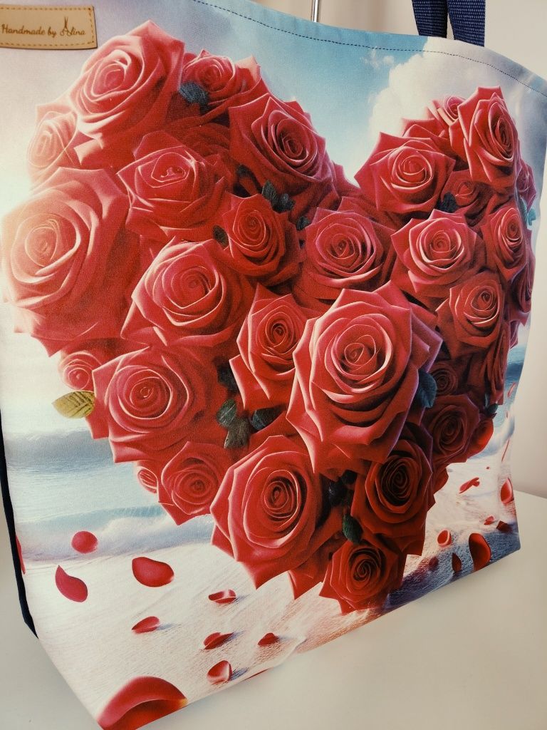 Torebka serce z róż shopper bag duża 45/45 torebka na dzień mamy