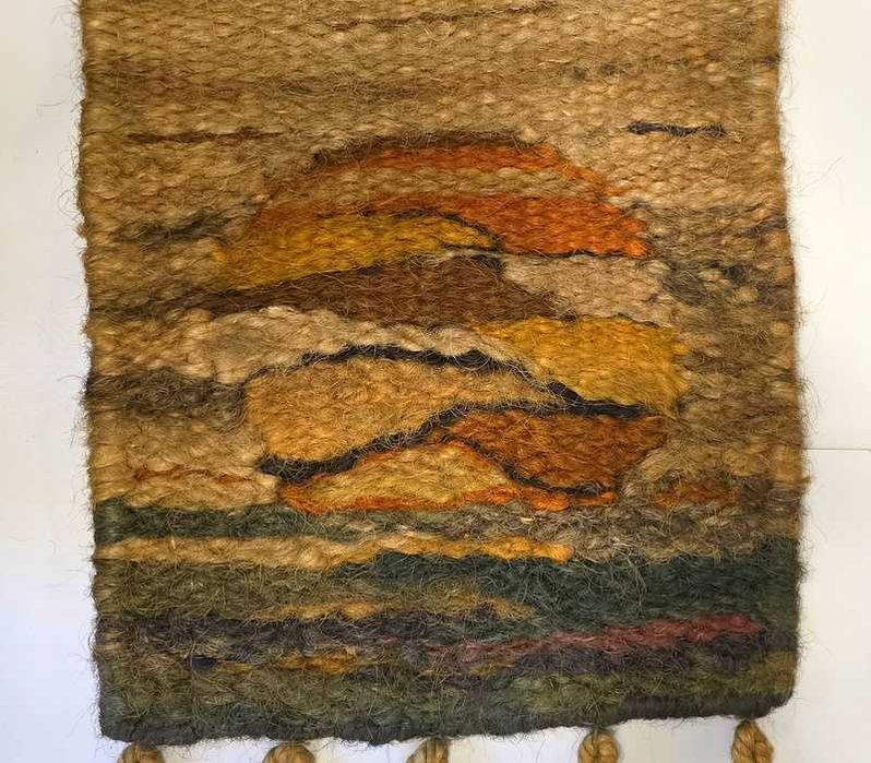 Duży kilim / makrama z włókna kokosowego ''Zachód słońca'' lata 90-te