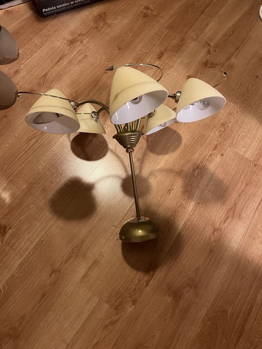 Żyrandol mosiądz 5 kloszy